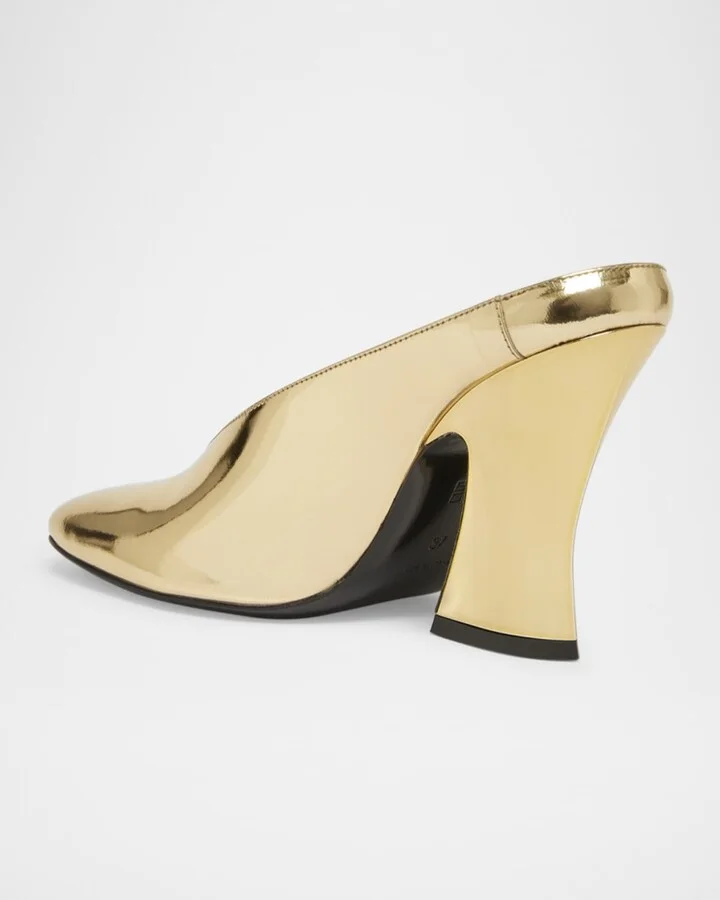 Metallic Leather Sculpted Block-Heel Mules - Image 10