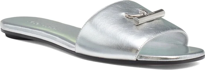 Metallic Leather Slide Sandal