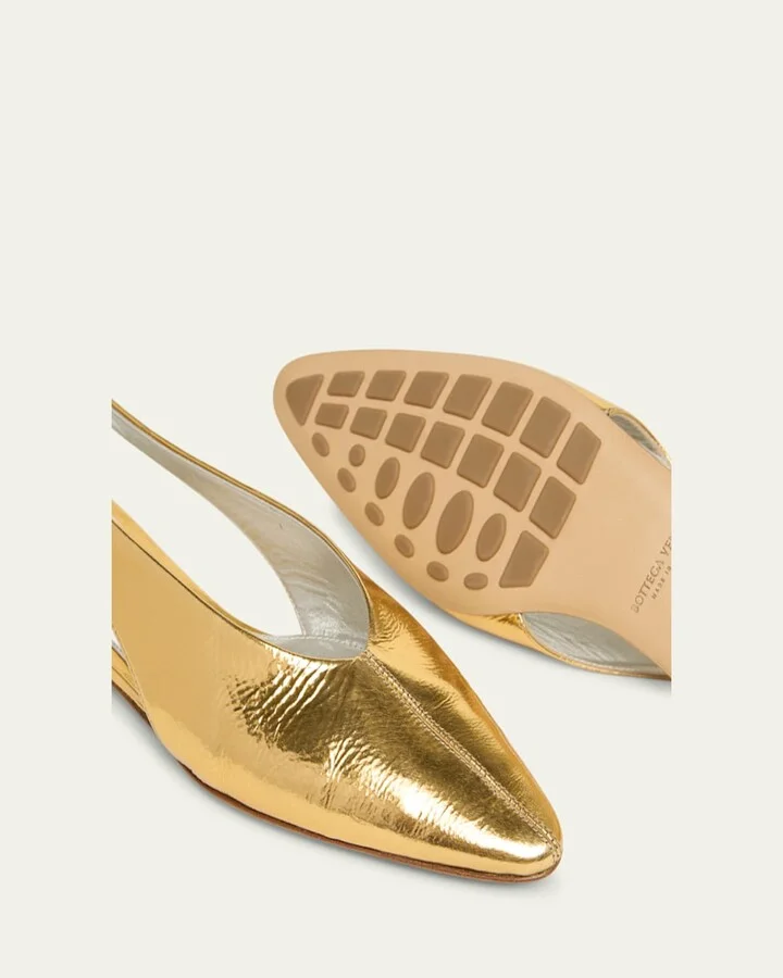 Metallic Leather Slingback Ballerina Flats - Image 4