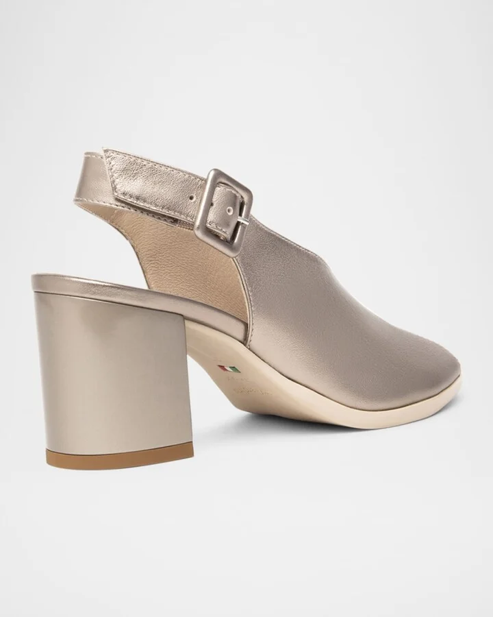 Metallic Leather Slingback Sandals - Image 3