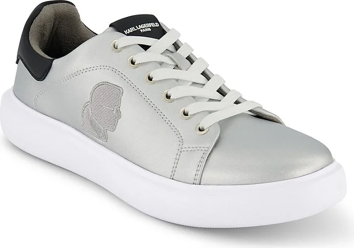 Metallic Leather Sneakers with Embroidered Karl Profile - Image 2