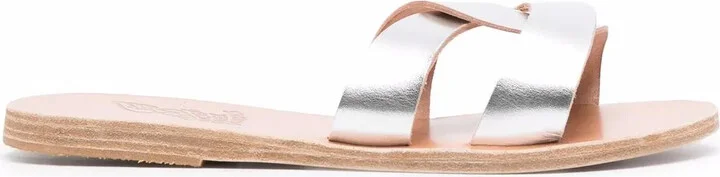 Metallic Leather-Strap Sandals
