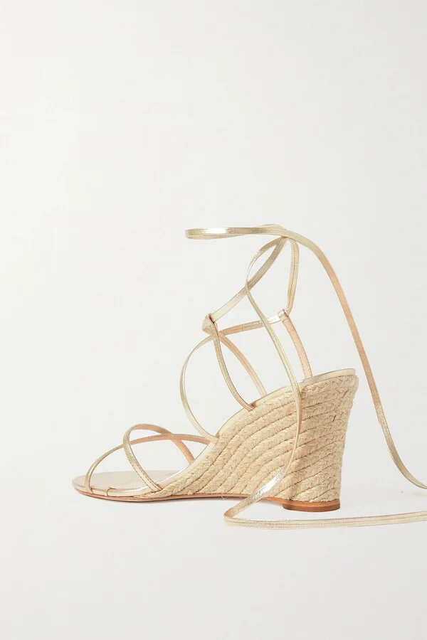 Metallic leather wedge espadrille sandals - Image 3