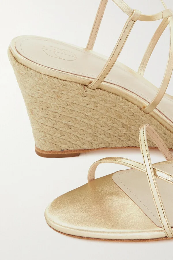 Metallic leather wedge espadrille sandals - Image 4