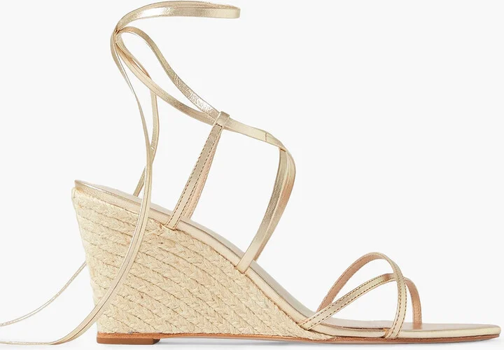 Metallic leather wedge espadrille sandals
