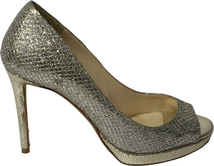 Metallic Luna Open Toe Pumps in Gold Leather