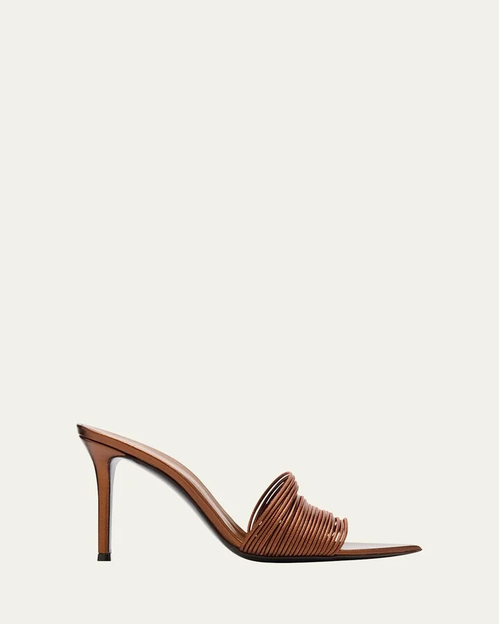 Metallic Multi-Strap Stiletto Slide Sandals