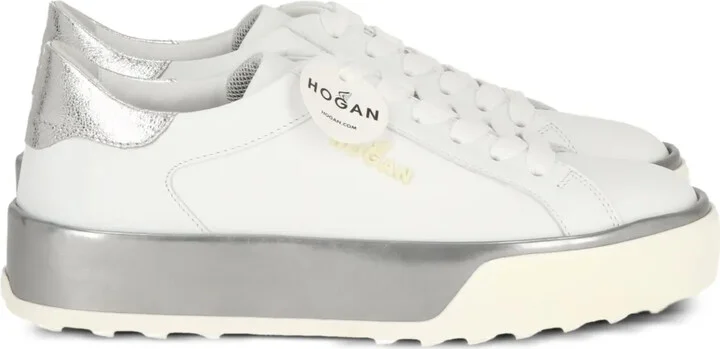 Metallic-Panel Leather Sneakers
