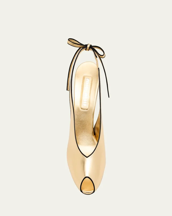 Metallic Peep-Toe Slingback Pumps - Image 8