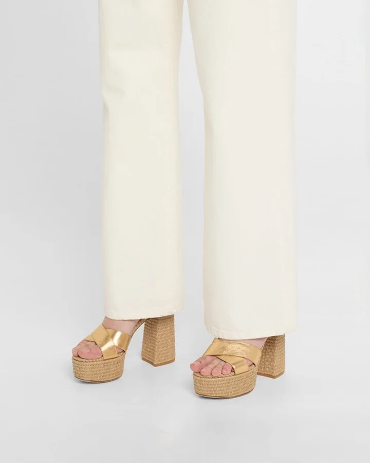 Metallic Raffia Crisscross Platform Sandals - Image 7