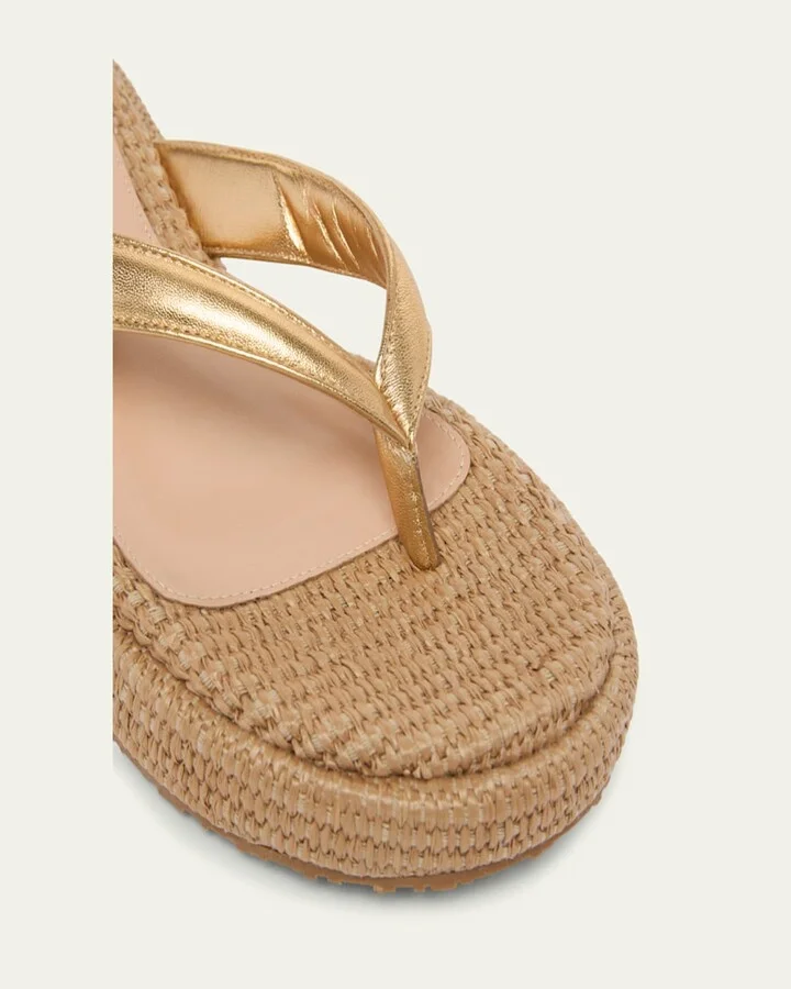 Metallic Raffia Thong Platform Sandals - Image 2
