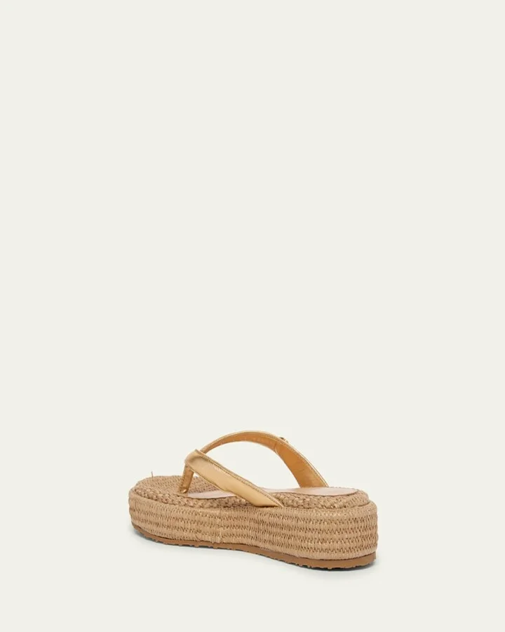 Metallic Raffia Thong Platform Sandals - Image 4
