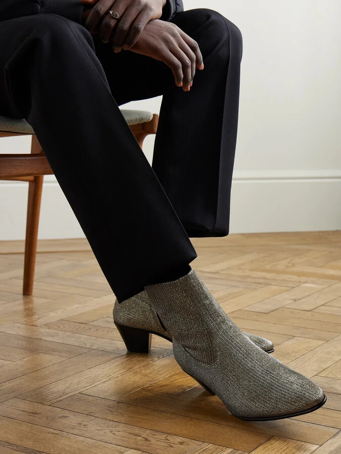 Metallic Ribbed-Knit Chelsea Boots - Image 2