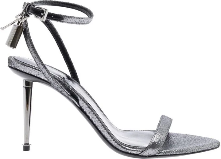 Metallic Sandals With High Stiletto Heel And Padlock Detail On The Ankle In Leather Woman