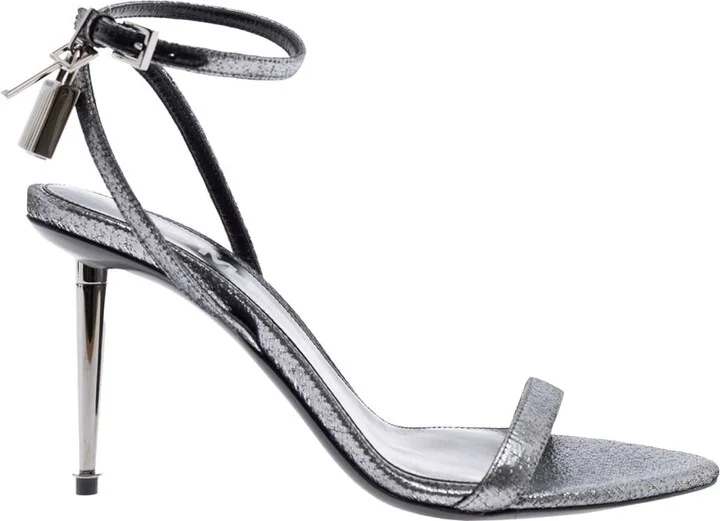 Metallic Sandals With High Stiletto Heel And Padlock Detail On The Ankle In Leather Woman