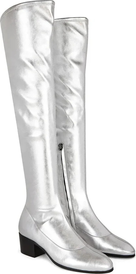 Metallic Silver Knee-Length Boots - Image 2