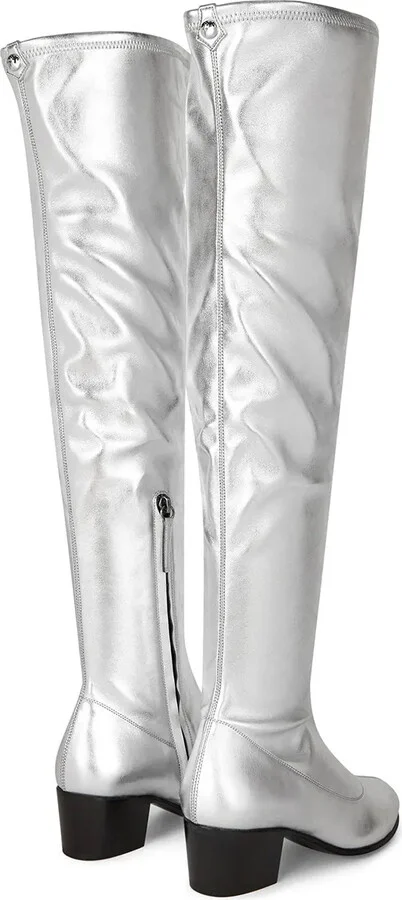 Metallic Silver Knee-Length Boots - Image 3