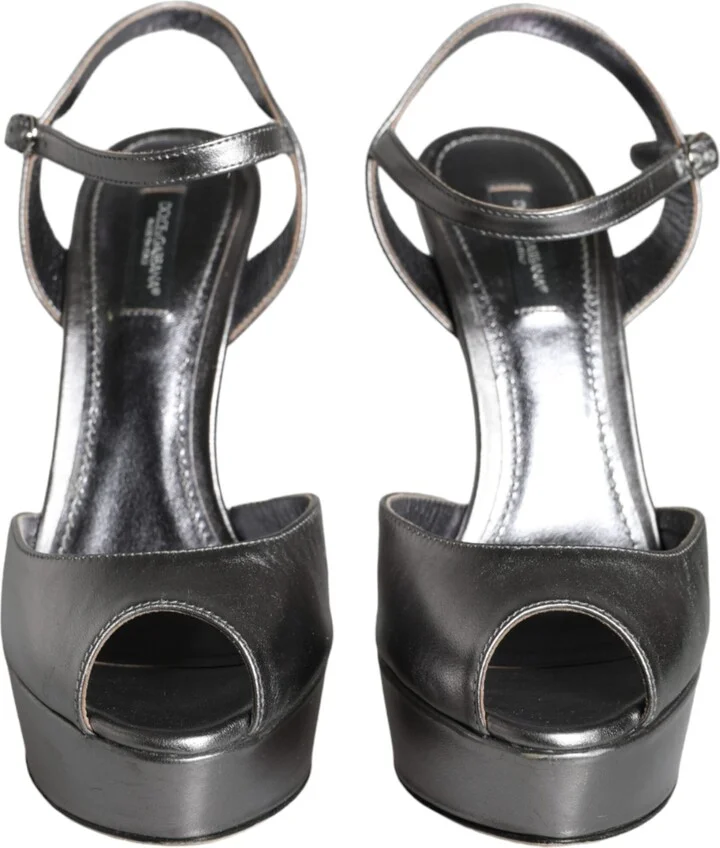 Metallic Silver Leather Keira Platform Sandals Women's Shoes (Pre-Owned) - Image 2