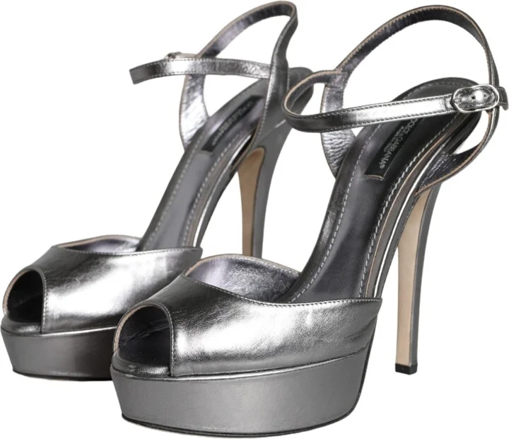Metallic Silver Leather Keira Platform Sandals Women's Shoes (Pre-Owned) - Image 3