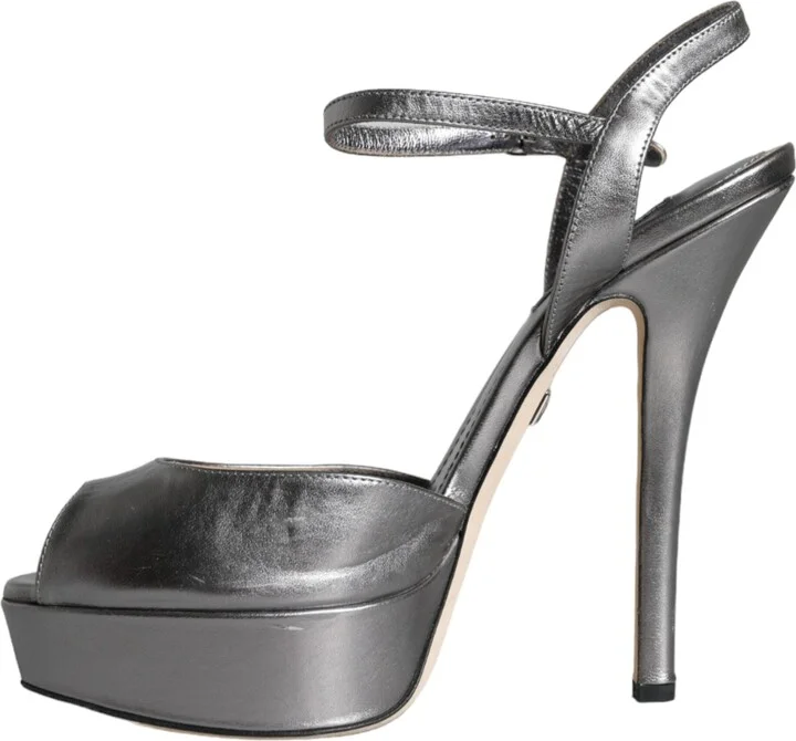 Metallic Silver Leather Keira Platform Sandals Women's Shoes (Pre-Owned) - Image 5