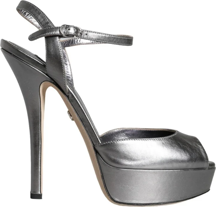Metallic Silver Leather Keira Platform Sandals Women's Shoes (Pre-Owned)