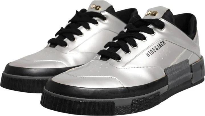 Metallic Silver Low Top Lace Up Sneakers Men's Shoes (Pre-Owned) - Image 3