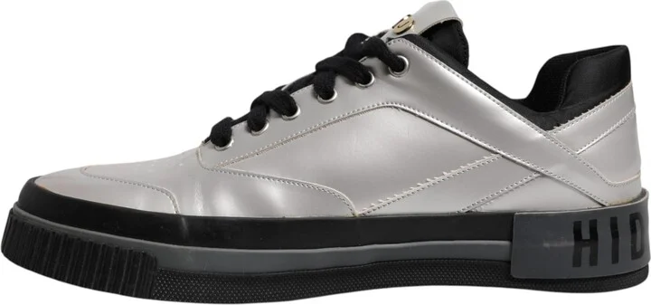 Metallic Silver Low Top Lace Up Sneakers Men's Shoes (Pre-Owned) - Image 5