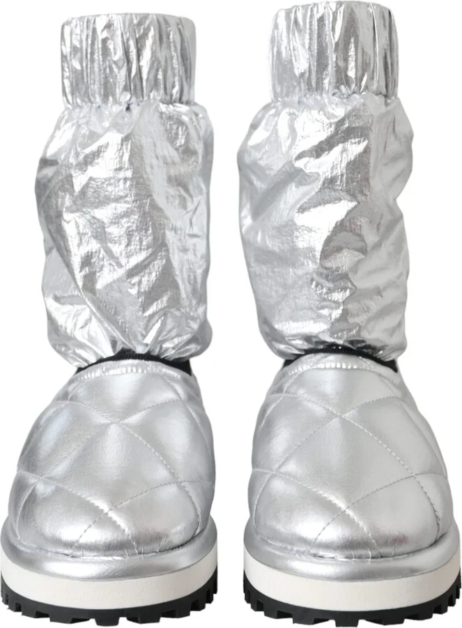 Metallic Silver Quilted Logo Patch Boot Women's Shoes - Image 2