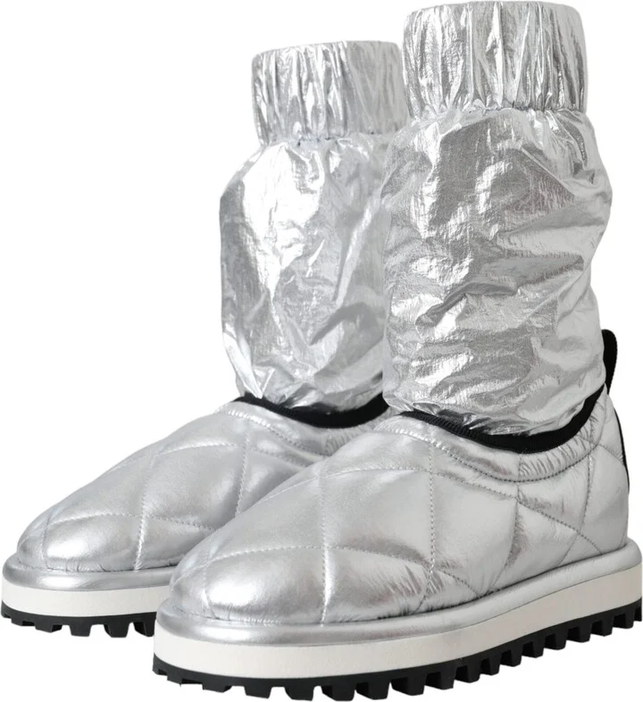 Metallic Silver Quilted Logo Patch Boot Women's Shoes - Image 3