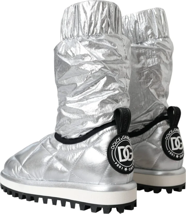 Metallic Silver Quilted Logo Patch Boot Women's Shoes - Image 4