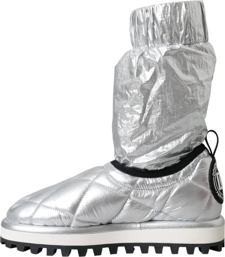 Metallic Silver Quilted Logo Patch Boot Women's Shoes - Image 5