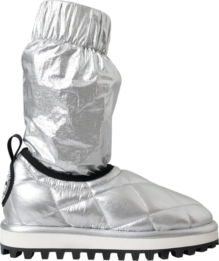 Metallic Silver Quilted Logo Patch Boot Women's Shoes