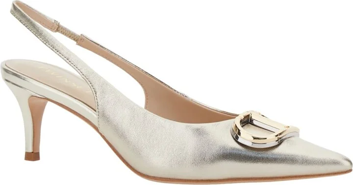 Metallic Slingback Pumps With Oval D Logo Plaque On The Front In Leather Woman - Image 2
