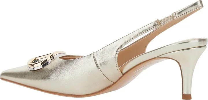 Metallic Slingback Pumps With Oval D Logo Plaque On The Front In Leather Woman - Image 3