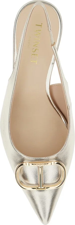 Metallic Slingback Pumps With Oval D Logo Plaque On The Front In Leather Woman - Image 4