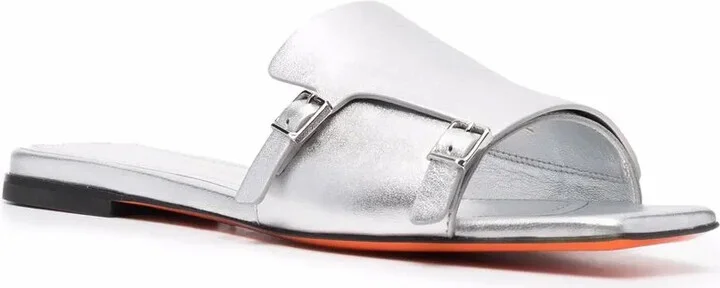 Metallic Slip On Leather Sandals - Image 2