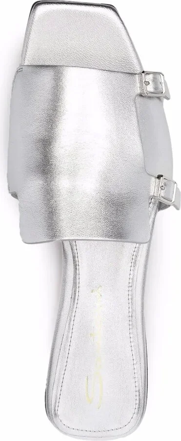 Metallic Slip On Leather Sandals - Image 4