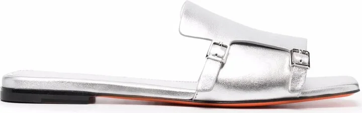 Metallic Slip On Leather Sandals