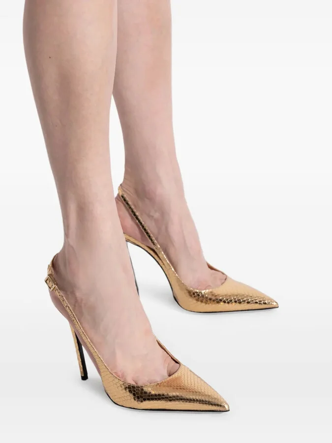 Metallic Snakeskin Slingback Pumps - Image 5