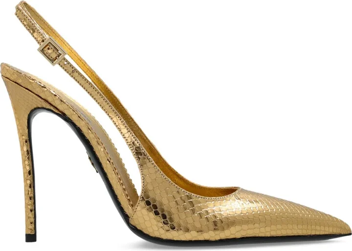 Metallic Snakeskin Slingback Pumps
