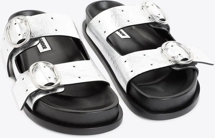 Metallic Strap Leather Flat Sandals - Image 2