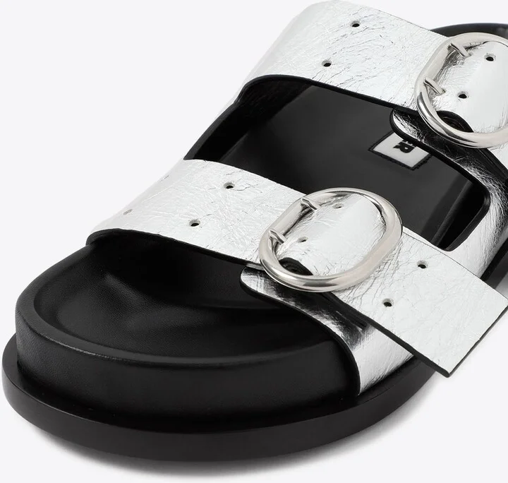 Metallic Strap Leather Flat Sandals - Image 3