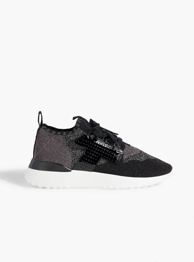 Metallic stretch-knit sneakers