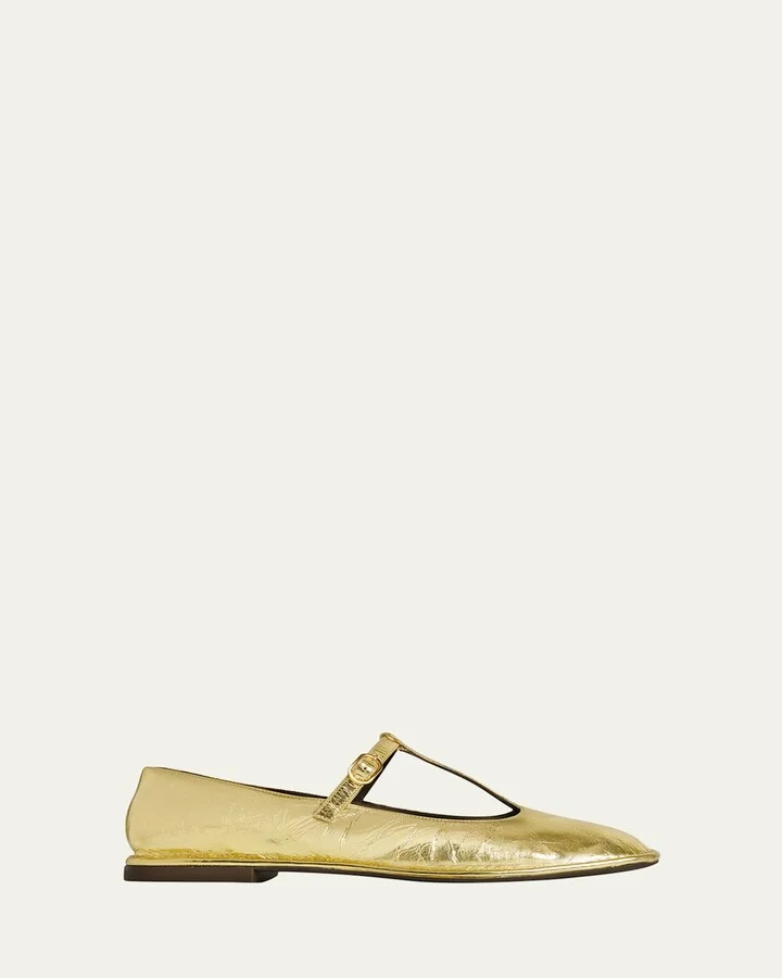 Metallic T-Strap Ballerina Flats
