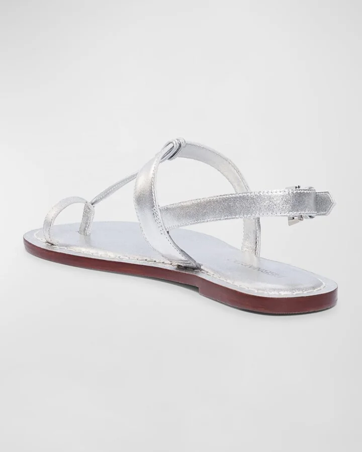 Metallic T-Strap Slingback Sandals - Image 7