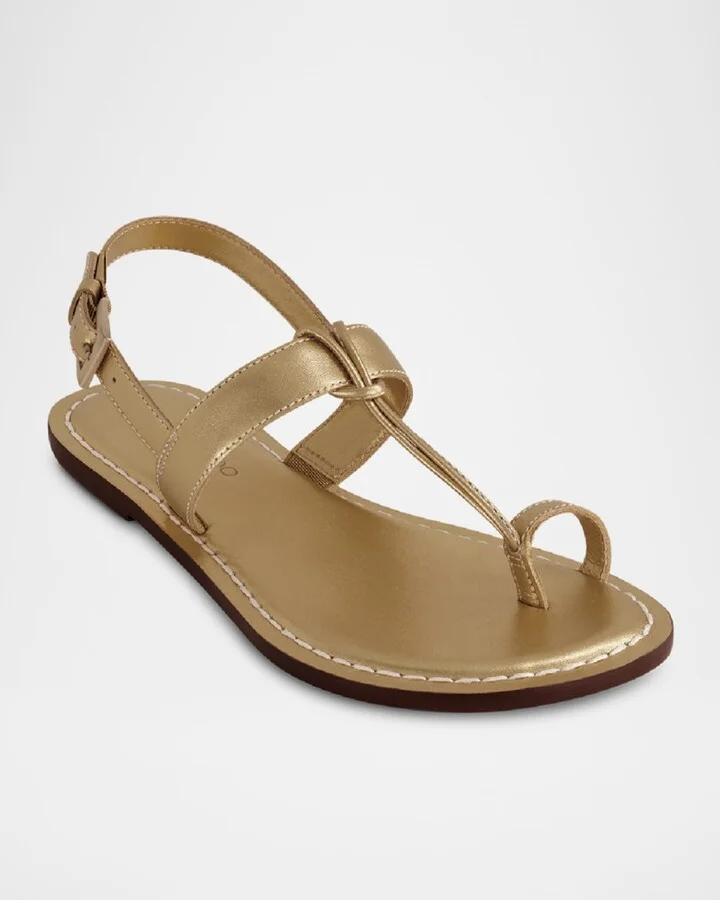 Metallic T-Strap Slingback Sandals - Image 8