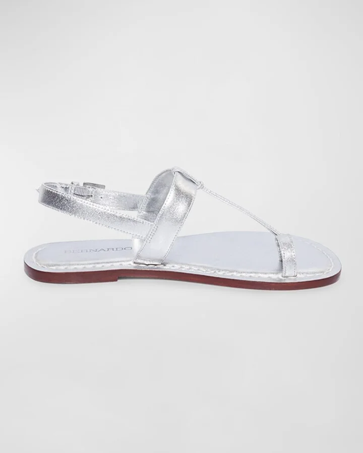 Metallic T-Strap Slingback Sandals - Image 9