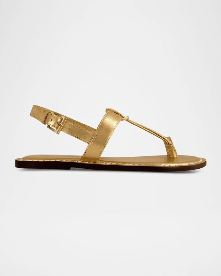 Metallic T-Strap Slingback Sandals