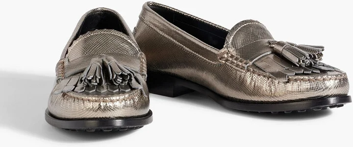 Metallic textured-leather loafers - Image 2