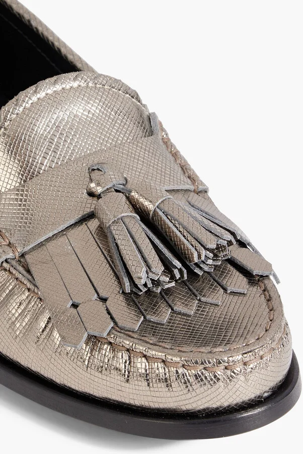 Metallic textured-leather loafers - Image 4